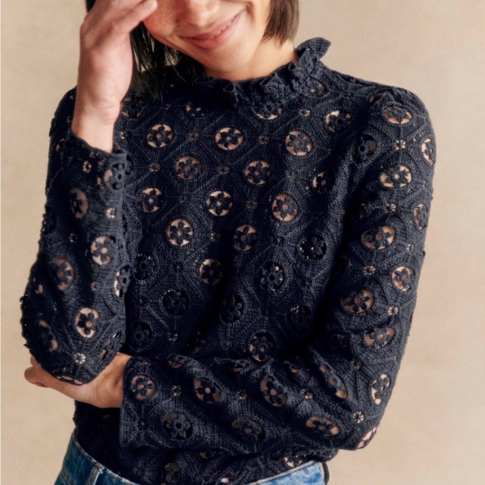 Sézane Navy Florie Blouse